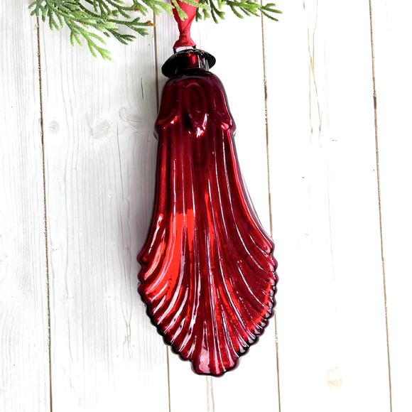 Vintage Kugel Midwest Red Mercury Glass Christmas Ornament Tear Drop Ribbed - Picture 1 of 9